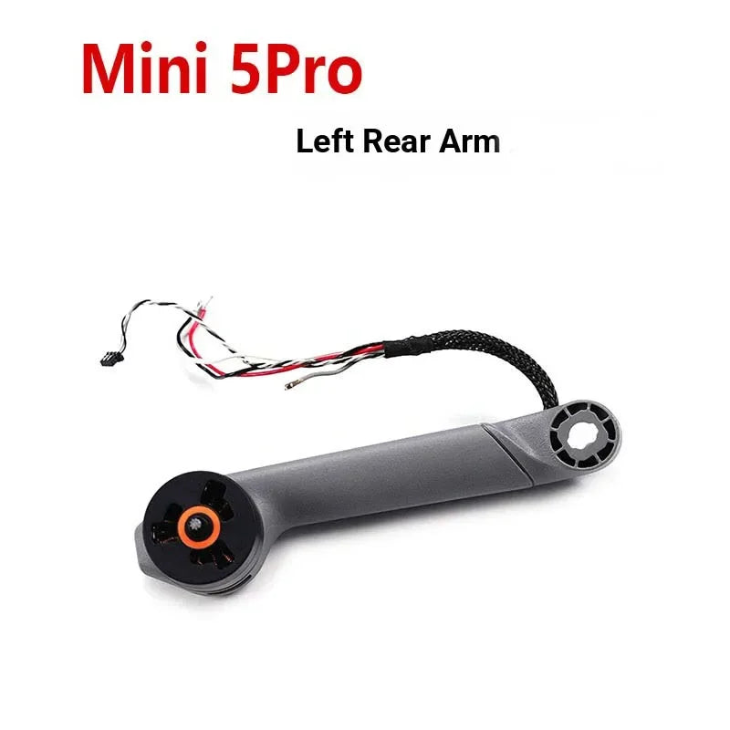 Mini 5Pro drone left rear arm replacement part with wiring harness on white background